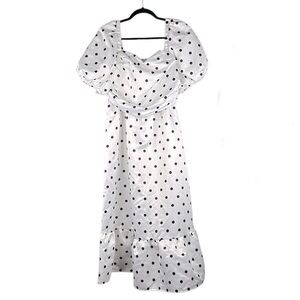 Polka Dot White & Black Retro 50's Style Fit & Flare Maxi Dress Size XL